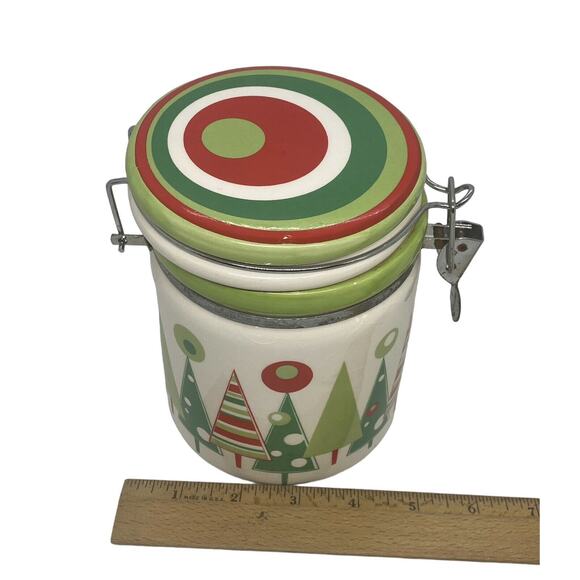 Christmas Trees Wire Bail Lidded Candy Coffee Treat Crock Canister Lucerne Foods - Picture 15 of 16